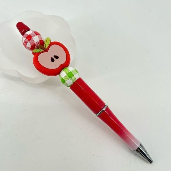 Apple teacher fall pen handmade NEW red white green - Picture 3 of 4